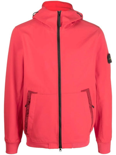 Stone Island Compass-patch Hooded Jacket In Red