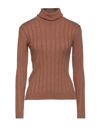 Gabardine Woman Turtleneck Brown Size M Viscose, Polyester, Polyamide