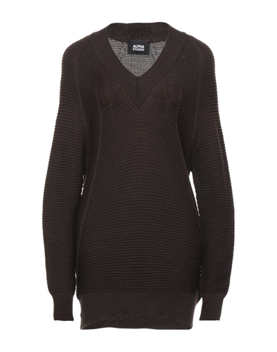 Alpha Studio Sweaters In Dark Brown