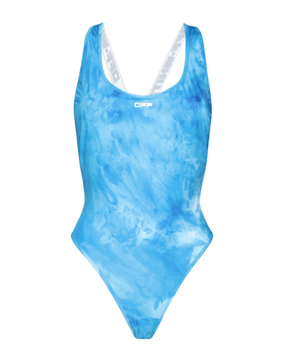 Off-white Tie Dyed Cross Lycra One Piece Swimsuit In Azure
