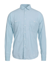Aspesi Slim-fit Light Blue Chambray Shirt With Classic Collar In Blue