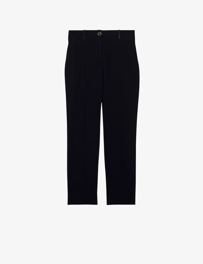 CLAUDIE PIERLOT CLAUDIE PIERLOT WOMENS BLEUS POUPIN TAILORED MID-RISE WOVEN TROUSERS,53305672