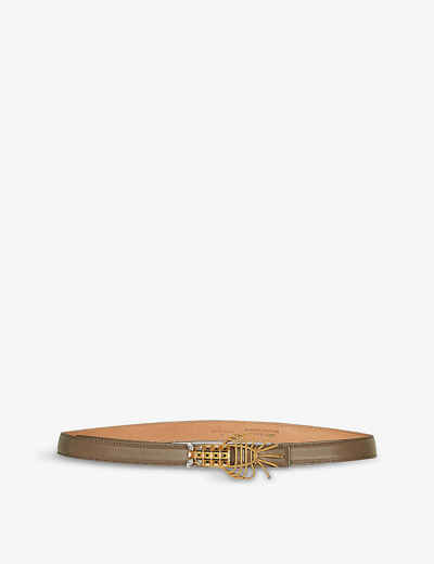 La Maison Couture Sonia Petroff Lobster 24ct Yellow Gold-plated Brass And Swarovski Leather Belt In Taupe