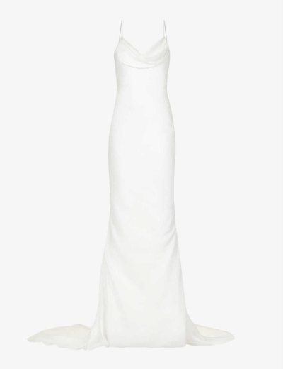 House Of Cb Aurelie Cowl-neck Satin-texture Bridal Gown In Ivory