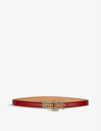 La Maison Couture Sonia Petroff Lobster 24ct Yellow Gold-plated Brass And Swarovski Crystal Leather Belt In Red