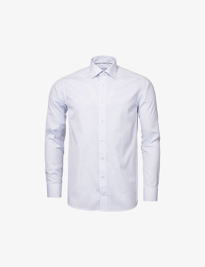 Eton Slim-fit Dot-print Cotton-poplin Shirt In Light Blue
