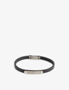 SAINT LAURENT ID LOGO-ENGRAVED BRUSHED PALLADIUM AND LEATHER BRACELET