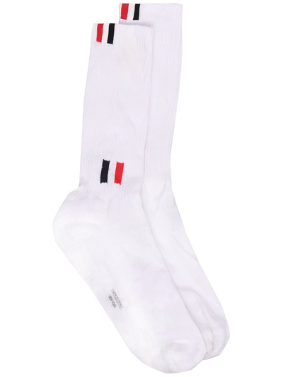 Thom Browne Rwb-stripe Cotton-blend Socks In White