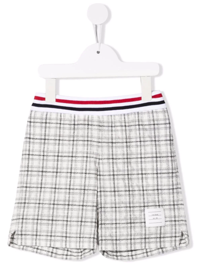 Thom Browne Kids' Check-pattern Knit Shorts In White