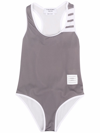 Thom Browne 4 Bar Stripe Swimsuit In Grey