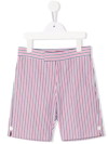 Thom Browne Striped Seersucker Bermuda Shorts In Red