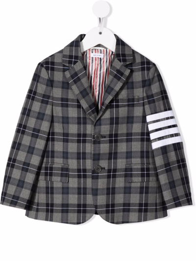 Thom Browne Kids' 4-bar Tartan Blazer In Grey