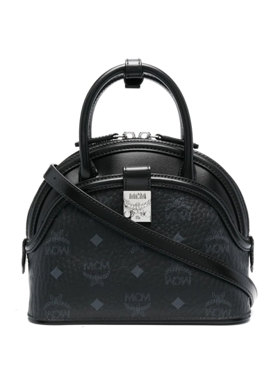 Mcm Small Tracy Leather-mix Satchel In Black