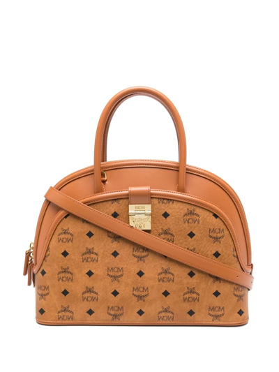 Mcm Large Tracy Leather-mix Satchel In Brown