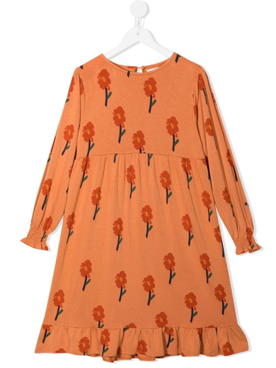 Bobo Choses Kids' All-over Floral-print Midi Dress In Coral