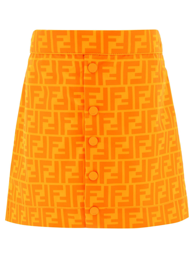 Fendi Kids' Orange Skirt For Girl With Double Ff