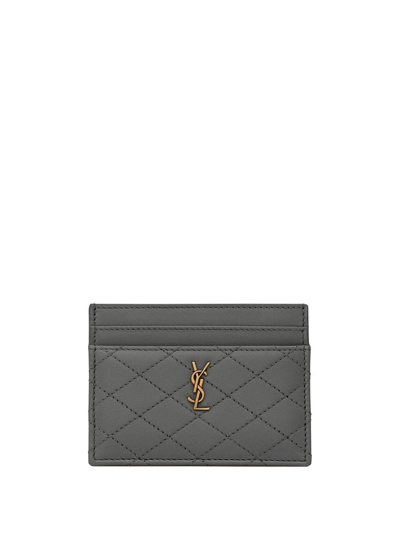 Saint Laurent Logo-plaque Leather Cardholder In Grey