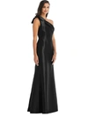 Dessy Collection Bow One-shoulder Satin Trumpet Gown In Black