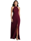 DESSY COLLECTION DESSY COLLECTION STAND COLLAR HALTER MAXI DRESS WITH CRISS CROSS OPEN-BACK