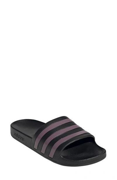 Adidas Originals Adilette Aqua Slide Sandal In Black/ Purple Metal/ Black