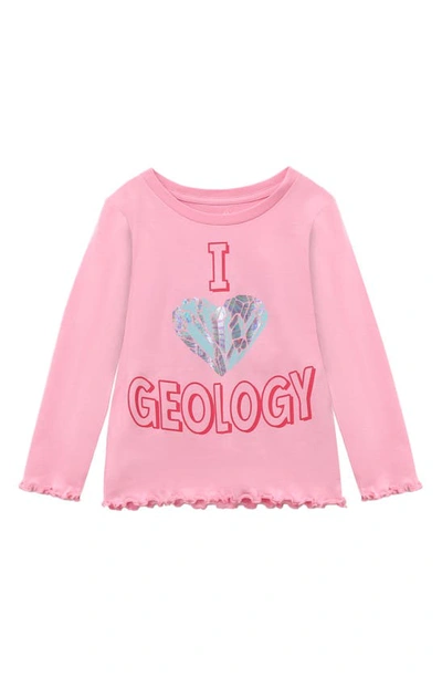 Peek Aren't You Curious Kids' Geology Embellished Long Sleeve Cotton Graphic T-shirt In Pink