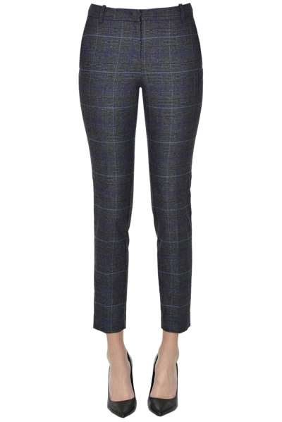 Kiltie Prince Of Wales Print Slim Trousers In Charcoal