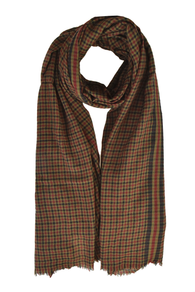 Lovat & Green Checked Print Scarf In Bordeaux