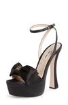 Miu Miu Satin Bow Platform Ankle-strap Sandals In Black