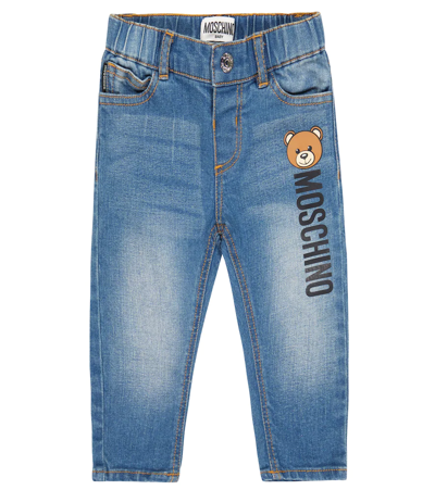 Moschino Baby Logo Printed Jeans In Blu Denim