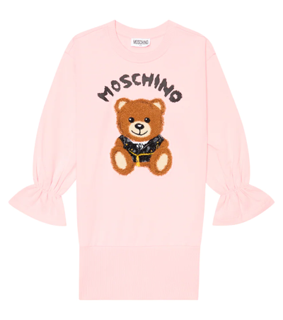 Moschino Kids' Teddy Cotton-blend Dress In Sugar Rose