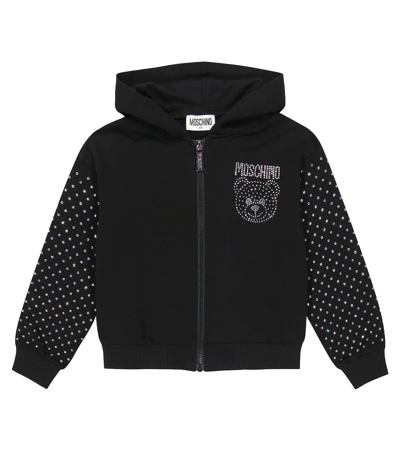 Moschino Kids' Embellished Cotton-blend Hoodie In Black