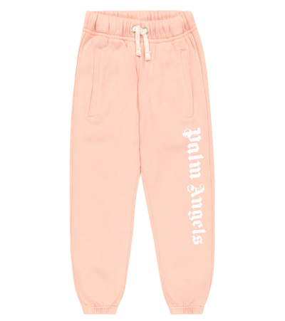 Palm Angels Kids' Logo Cotton Sweatpants In Pink White