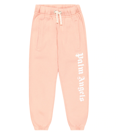 Palm Angels Kids' Logo棉质运动裤 In Pink White