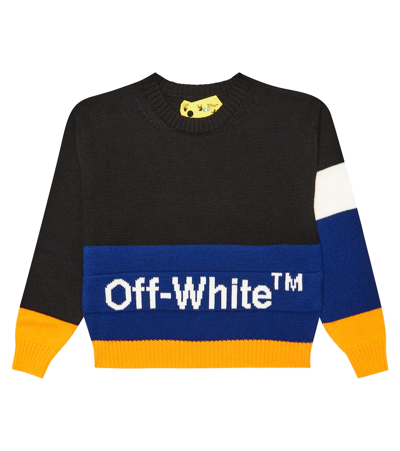 Off-white Kids' Little Boy's & Boy's Colorblock Crewneck Sweater In Black Whit