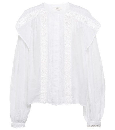 Isabel Marant Étoile Georgina Lace-insert Cotton-blend Gauze Blouse In Bianco