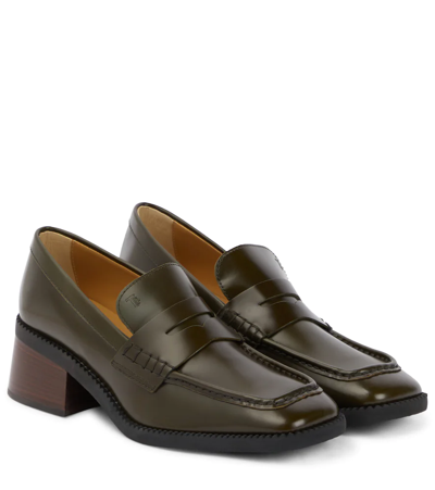Tod's Leather Loafer Pumps In Green