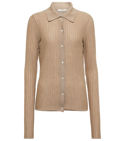 Co Essentials Ribbed Cashmere Cardigan In Taupe