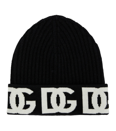 Dolce & Gabbana Dg Logo提花针织便帽 In Black