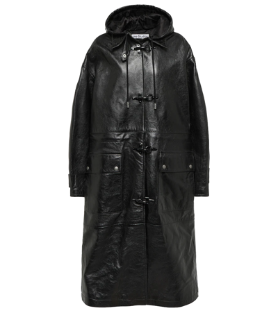 Acne Studios Oversized Leather Duffel Coat In Black | ModeSens