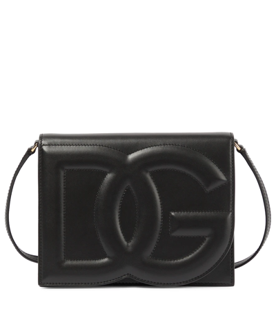 Dolce & Gabbana Dg Logo Leather Shoulder Bag In Black