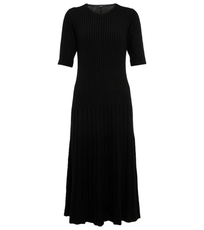 Joseph Merinos Ribbed-knit Midi Dress In Black