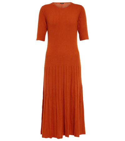 Joseph Merinos Ribbed-knit Midi Dress In Rooibos