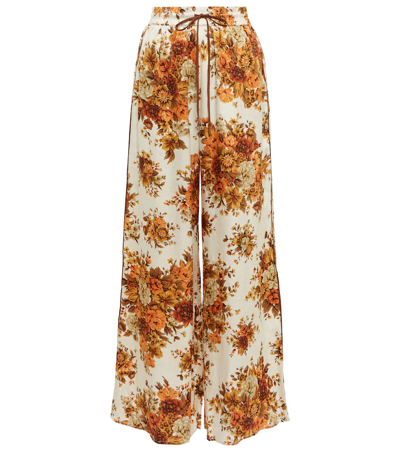 Alemais Orange Derby Floral Silk Wide-leg Trousers