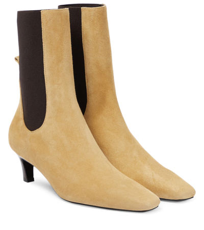 Totême The Mid Heel Suede Boot Beige