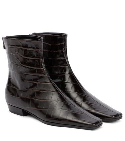 Totême Croc-effect Leather Ankle Boots In Brown