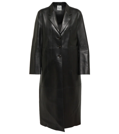 Totême Single-breasted Leather Coat In Black