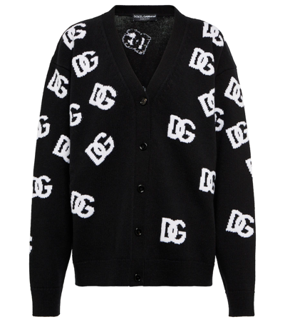 Dolce & Gabbana Virgin Wool Cardigan With Inlaid Dg Logo In Black