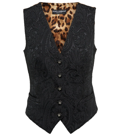 Dolce & Gabbana Brocade-pattern V-neck Vest In Black