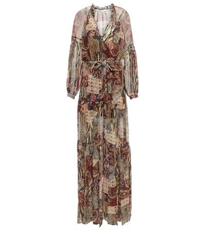 Veronica Beard Isra Patchwork-print Silk-chiffon Maxi Dress In Multi