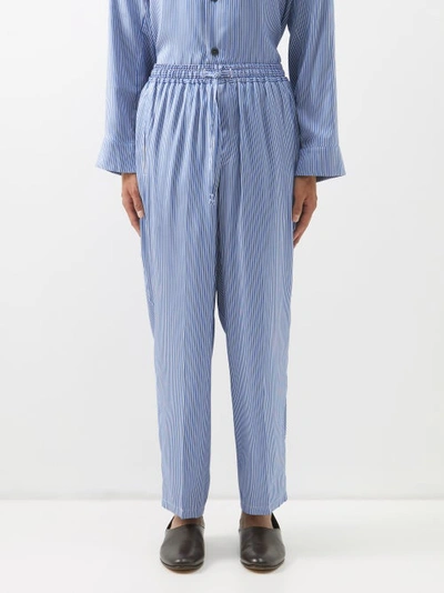 Umit Benan B+ Lakehouse Drawstring-waist Striped Silk Trousers In Blue Multi